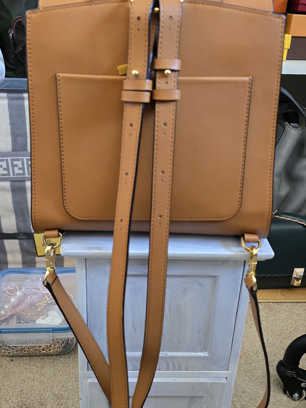 MCM Visetos Cognac Leather Mini Backpack - Cognac - Picture 3 of 6